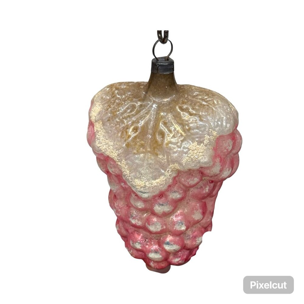 Vintage Mercury Glass Grape Cluster Christmas Ornament Glitter Pink Gold Accents